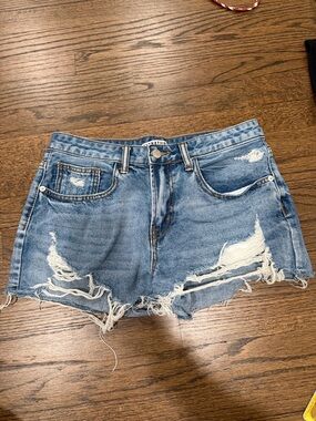 Signature Distressed Light Blue Denim Jean Shorts
